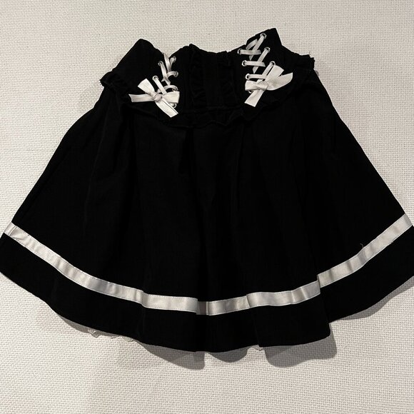 Black White Ruffle Mini Skirt Lace Up Punk Skater Gothic Emo Anime Rave Sz Small - Picture 1 of 7
